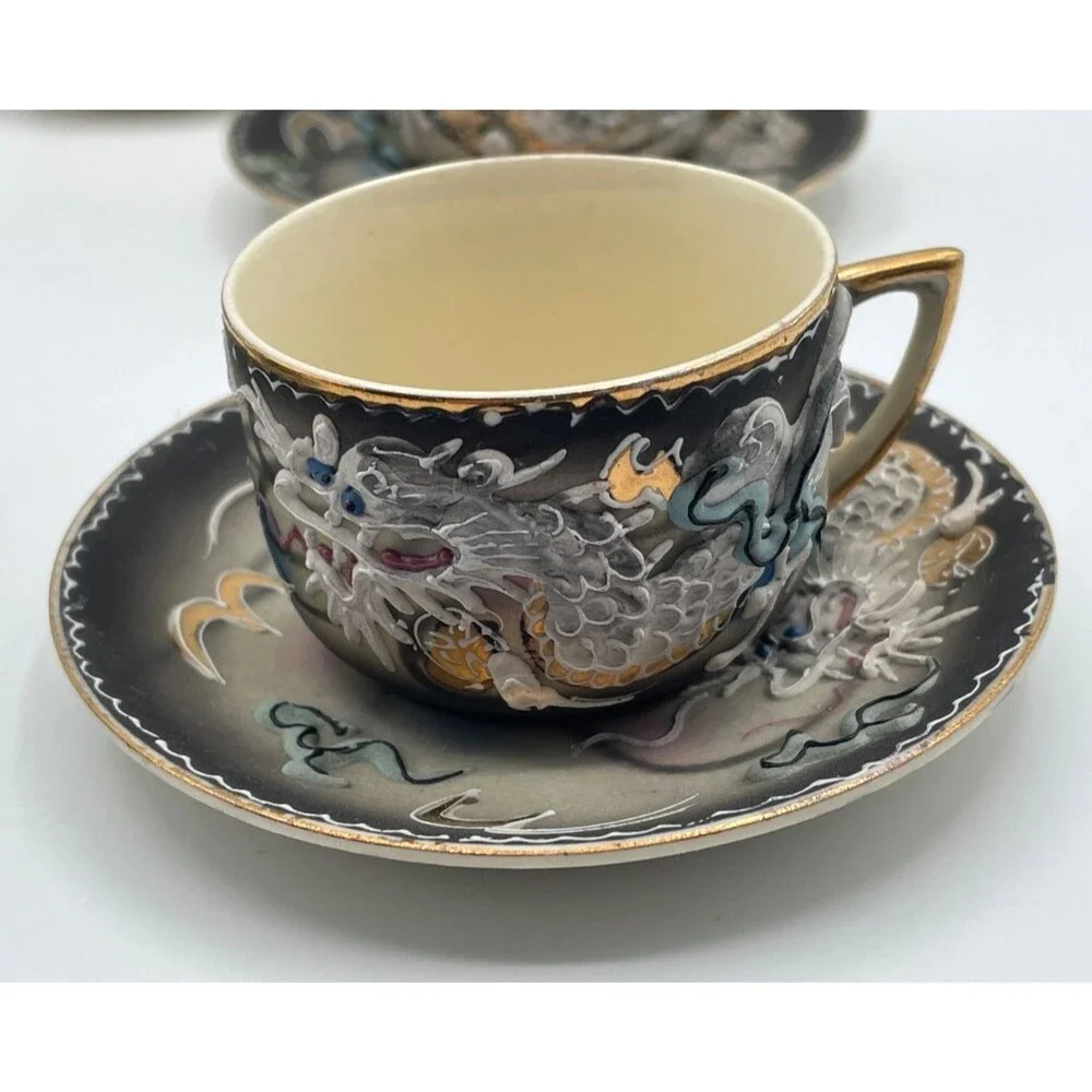 Vintage Dragon Ware Tea Set Moriage 13 Pieces Made in Japan 1940s